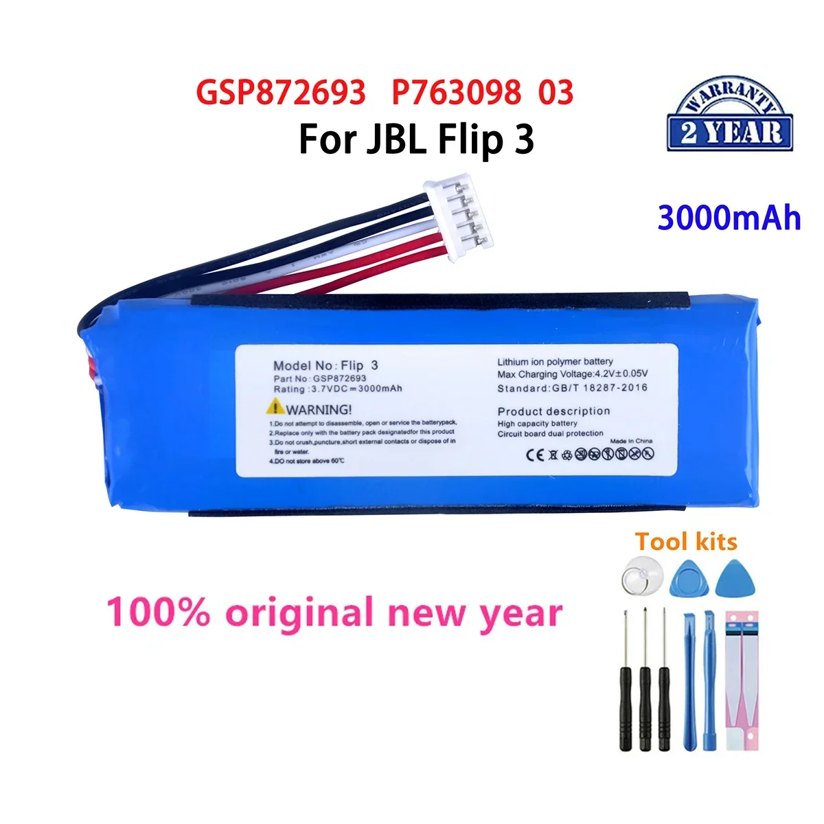 

Original GSP872693 P763098 03 3000mAh Replacement Battery For JBL Flip 3 Flip3 Gray Batteries with Tools