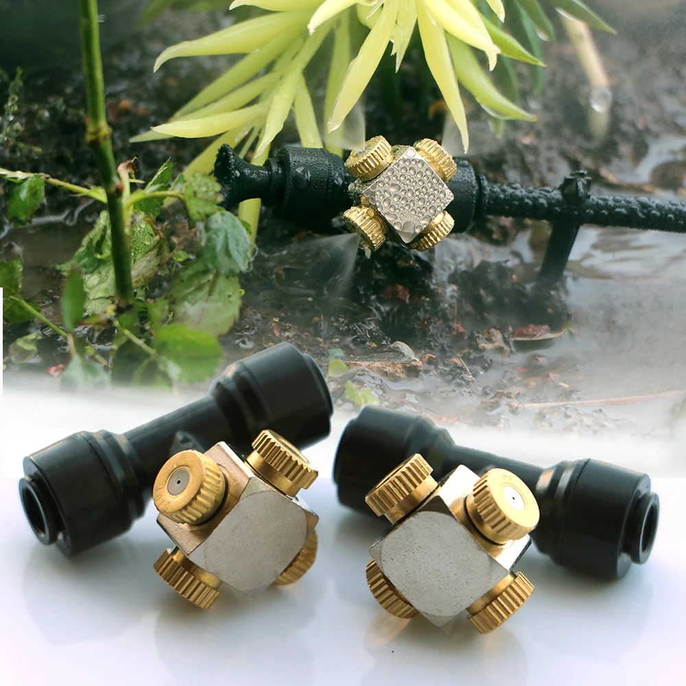 0.1-1.0mm 4-hole Misting Nozzles Fine Atomization Sprayers 1/4" 6mm Slip Lock Tee Joint Garden Irrigation Humidification Cooling