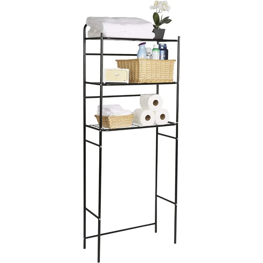 Over The Toilet Storage Rack, Bathroom Organizer, Bathroom Shelves, Metal, 23.5" L x 10.25" W x 70.5" H, Black 2