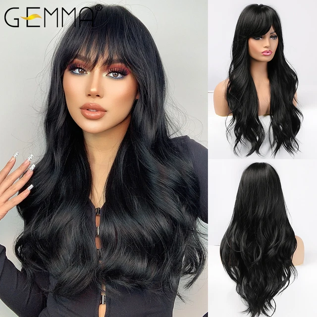 GEMMA Red Brown Copper Ginger Long Straight Synthetic Wigs for Women Natural Wave Wigs with Bangs Heat Resistant Cosplay Hair LC344-1