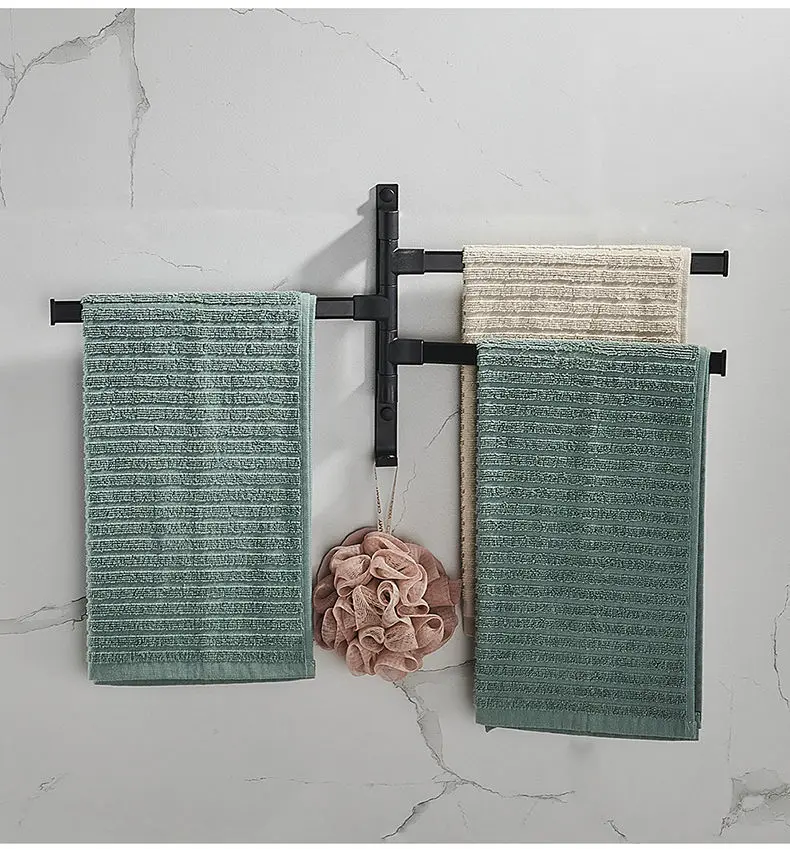 Bathroom Rotating Towel Bar Wall Mounted Non Perforated Iron Towel Storage Rack For Household Bathroom Storage Products