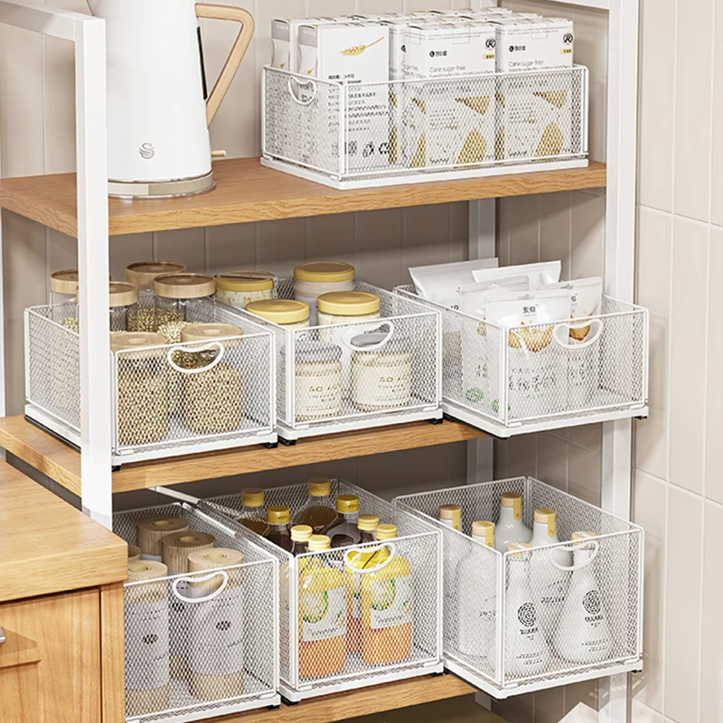 Organizzatore per Armadi Estraibili, Ripiani Portaoggetti per Cassetti Estraibili Silenziosi e Scorrevoli in Acciaio Al Carbonio, Cassetto Estraibile per Mobili da Cucina