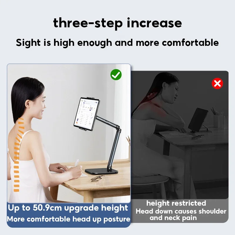 360 ° 회전 데스크탑 태블릿 스탠드, 높이 40cm 조절 가능, 금속 태블릿 거치대, 4.7-13, 아이패드 태블릿 스마트폰 스탠드