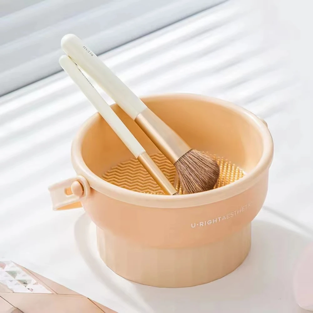 3-In-1 Makeup Brush Cleaning Bowl Makeup Brush Washing and Drying Tools Brushes Powder Puff Dry Cleaning Silicone Drying Shelf