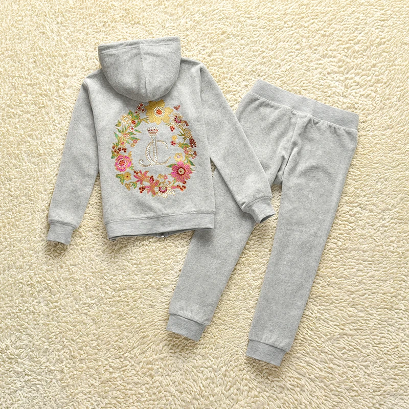 Children's Clothing 2024 Spring Fall Kids Juicy Zipper Top and Pencil Pants Two Piece Set Girl Velvet Tracksuit