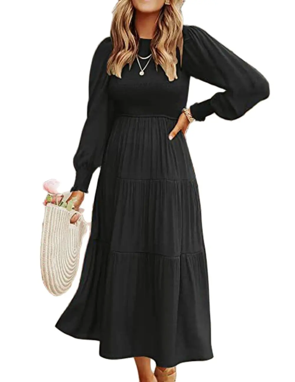 

Spring and Autumn Dress Fashion Women's Clothing Long-sleeved Pleated Layered Large Swing Dress Casual Party Commuting Elegant