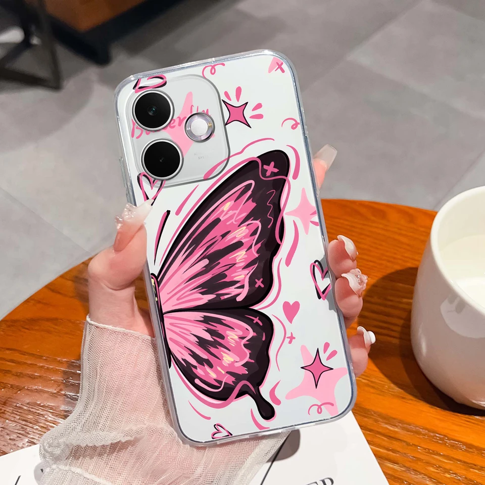 Personalized Clear Case with Butterfly & Cat Design - Antifouling & Anti-Drop Protection