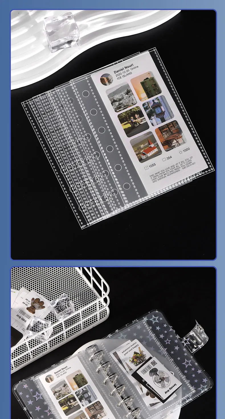 10pcs Sheet A7 Binder Refill Clear PP Pocket 6 Rings Loose