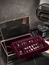  Casegrace Luxury Golden Jewelry Storage Box Desktop Glass Necklace Ring Earring Cosmetic Makeup Jewellery Case Organizer Casket 