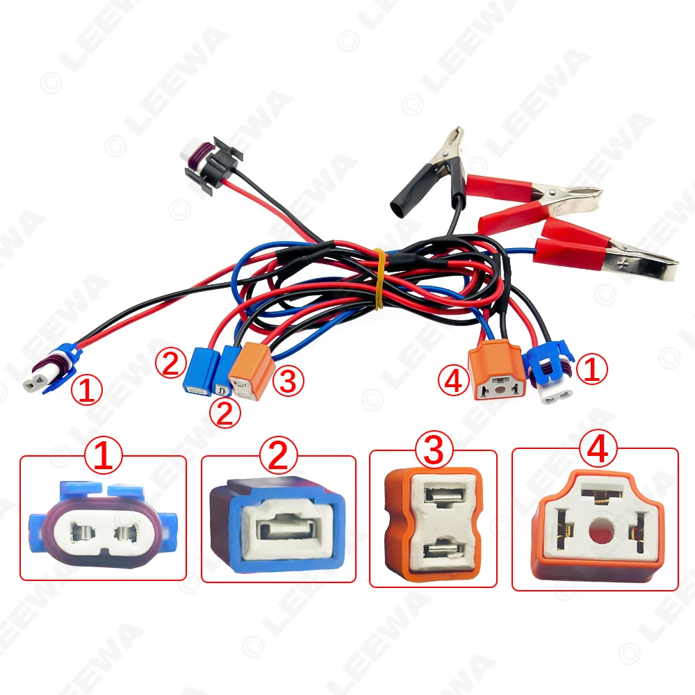 LEEWA 자동차 LED HID 플러그 어댑터 전원 코드, 클립 포함, H1/H4/H7/9005 소켓, 자동 조명 테스트 와이어 하네스 케이블  CA5623