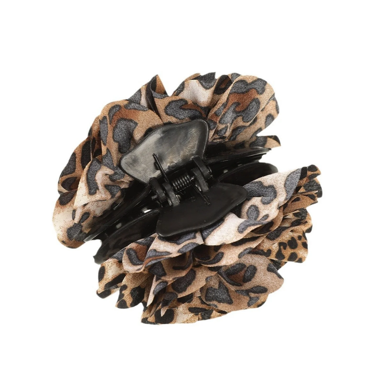 AWAYTR Leopard Pattern Flower Hair Claws Fabric Floral Hair Clips Crab For Women Girl Gift Hair Accessories Valentine Headwear