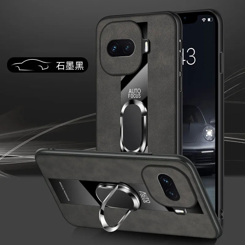 Deluxe Sheepskin PU Leather Phone Case with Magnetic Ring Holder and Shockproof Lens Protection