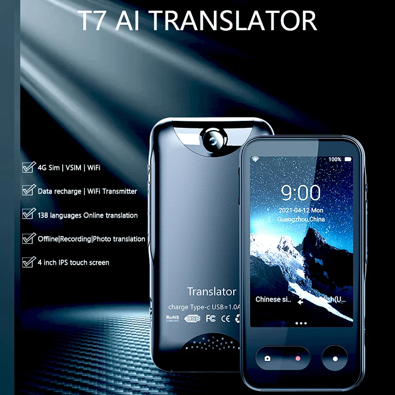 New T7 Smart Connect with WiFi 4G Hotspot SIM Translator Offline Instant Translate 138 Languages Support Photo Translation