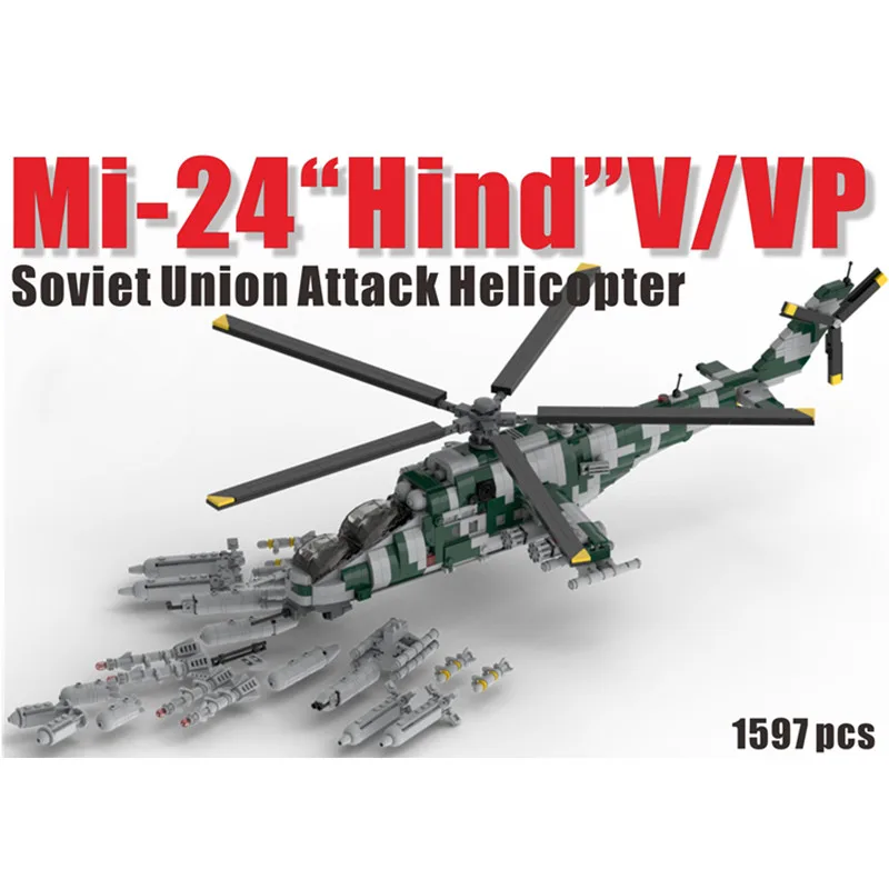 

Military Cold War Soviet Union Mi24V Hind Airplane Model Army Soldier Figures Accessories Moc Building Blocks Kids Toys Gift