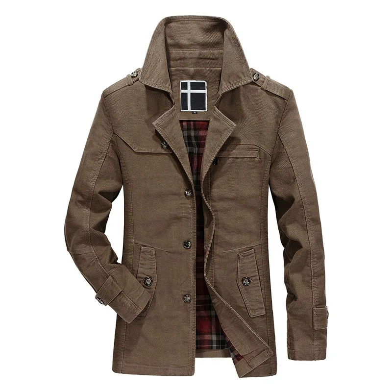High Quality Men's Trench Coat Fashion Solid Pure Cotton Slim