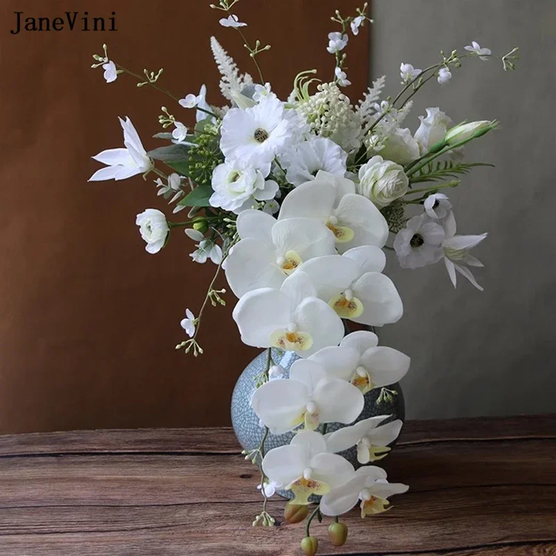 JaneVini White Waterfall Artificial Bridal Flower Bouquet for Wedding Bride Bouquet De Fleur Mariage Wedding Accessories Braut