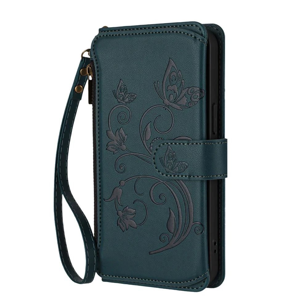 Elegant Zipper Wallet Flip Case with Card Slots and Stand Function