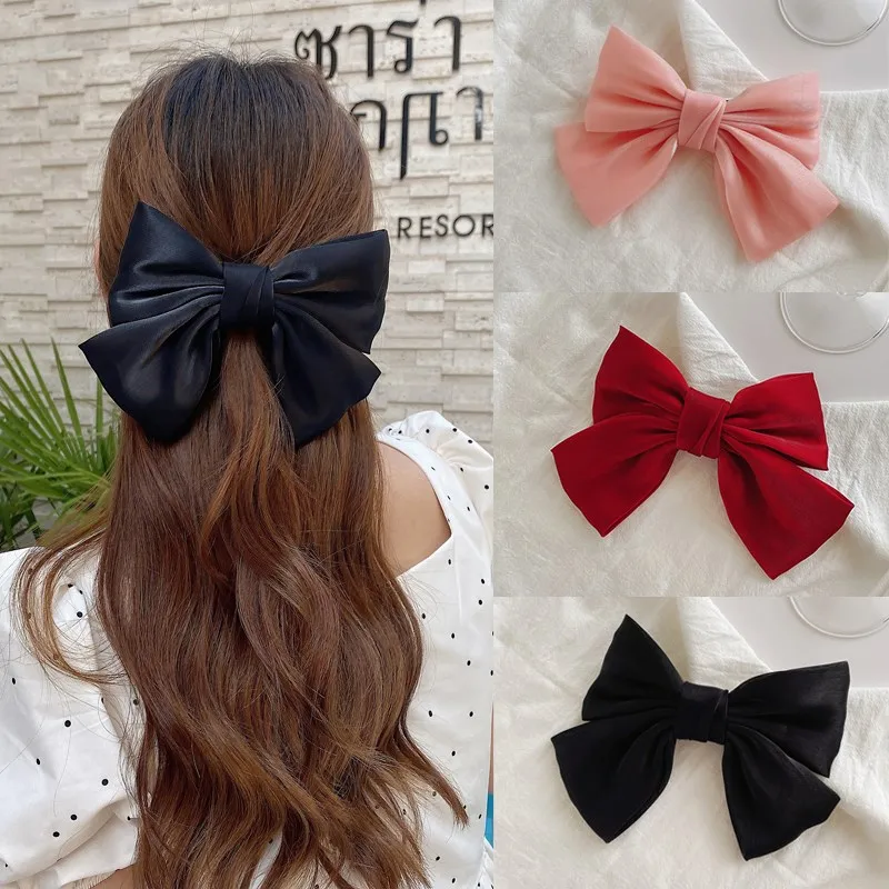 Large Silk Bows Elastic Hair Bands Women Girls Fashion Korean Hair Clip