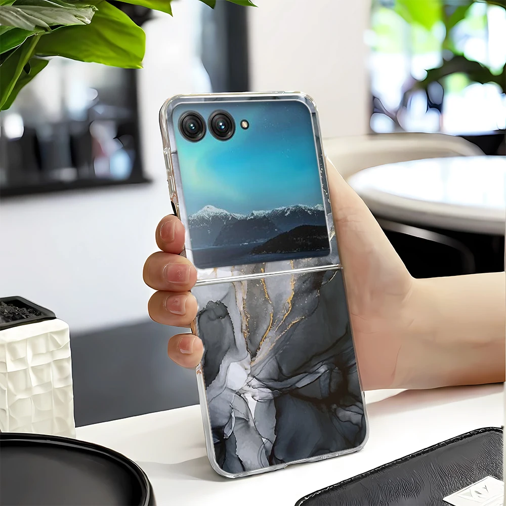 Marble Pattern Transparent Folding Phone Case, Clear PC Cover
