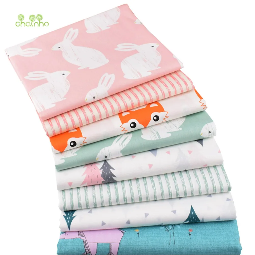 Chainho,Printed Twill Weave Cotton Fabric,DIY Sewing Quilting Material,Patchwork Cloth,8 Designs Cartoon Series,2 Sizes,15C314