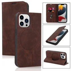 Leather RFID Wallet Card Holder with MagSafe Flip Case and Stand Cover for iPhone 16 Pro (Dark Brown)