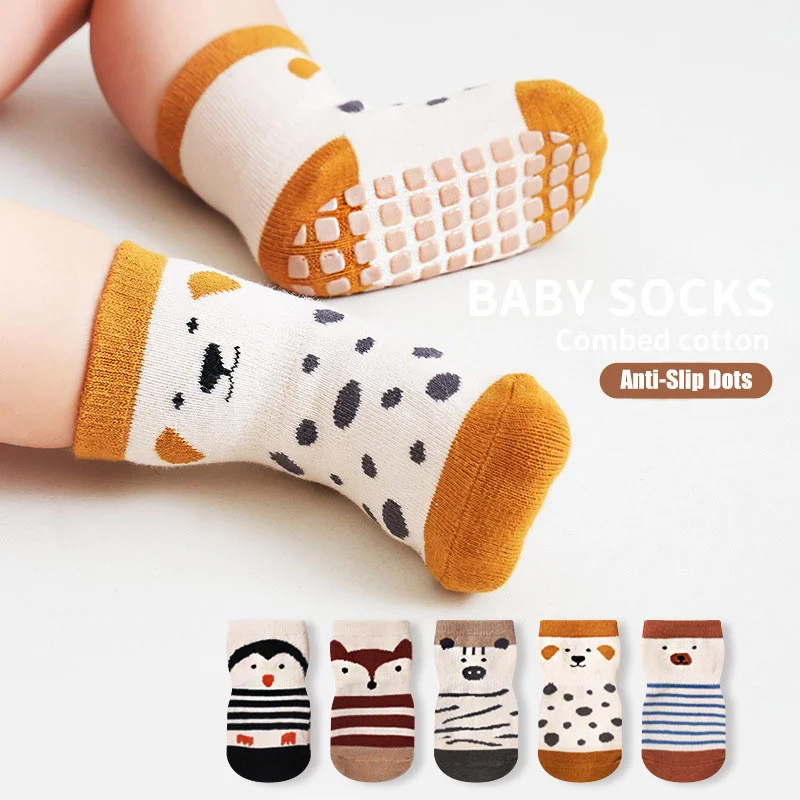 Anti Slip Newborn Baby Socks Combed Cotton Non Skid Ankle Short Socks with Grips Spring Autumn