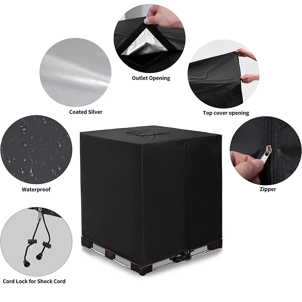210D Zipper IBC Tote Cover，black, green oxford cloth material for 275 gallon water tanks, waterproof, sun and rain resistant 3
