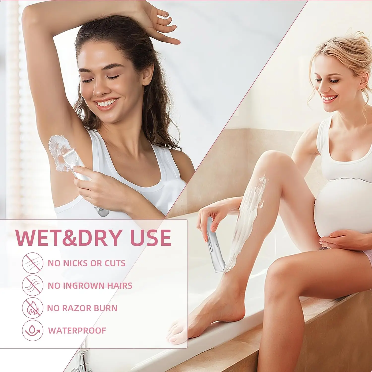 2 in 1 Electric Women Shaver Dual Head Bikini Trimmer Waterproof Wet Dry Use Facial Hair Remover for Underarm Leg Arm Body Face