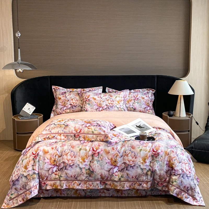 

High end Digital Flowers Printing Bedding Sets Luxury Egyptian Cotton Jacquard Duvet Cover Bed Sheet Pillowcases Home Textile