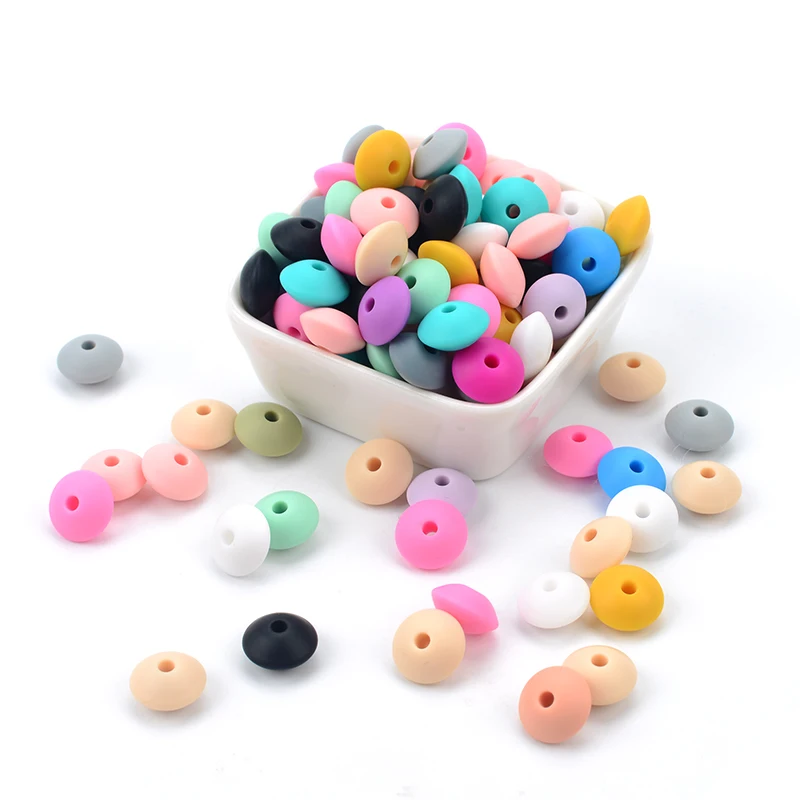 Silicone Teething Beads LOFCA 50pcs 12mm Silicone Lentil Beads Baby Teething Beads BPA-Free Food Grade Making Baby Oral Care Pacifier Chain Accessorise