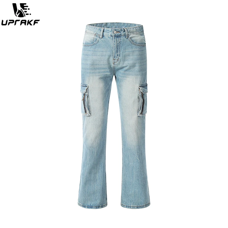 UPRAKF Side Pocket Jeans Streetwear Basic Pants High Street Autumn Casual Blue Denim Fashion Summer