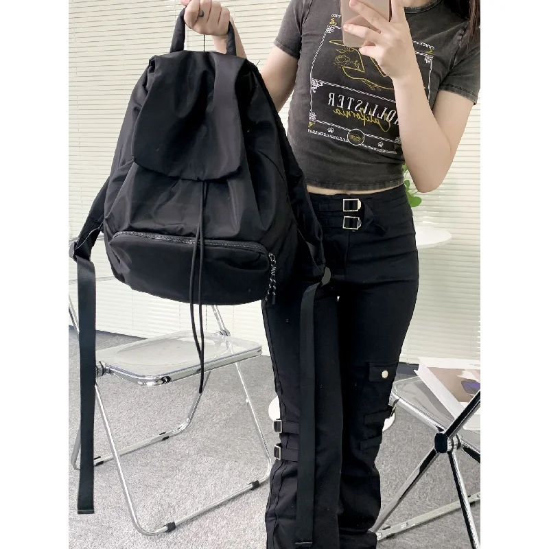 Fashion Japanese Style Women's Backpack Large Capacity Drawstring School Bags For Girls Vintage Feminina Travel Rucksack