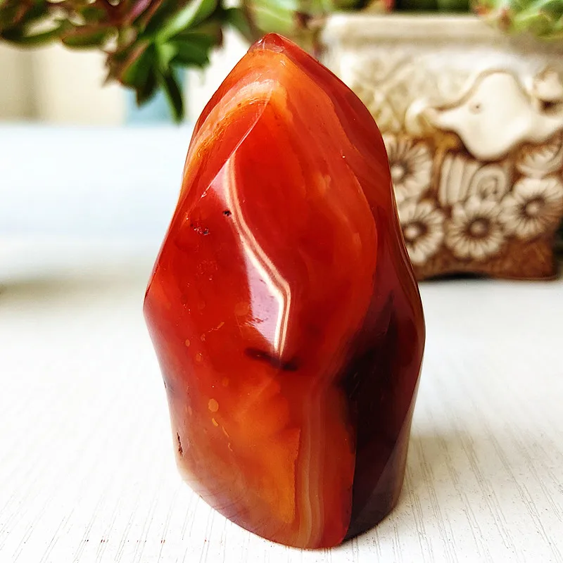 Natural Stone Red Agate Flame Crystal Lce Cream Torch Spiritual Energy Healing and Feng Shui Desk Room Decoration Maison Home