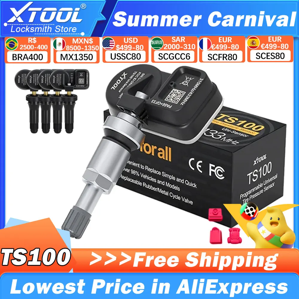 

XTOOL TS100 Sensor 433 & 315MHZ TPMS Sensor Tire Repair Tools Scanner Work with TP150 Tire Pressure Monitor Programming Sensor