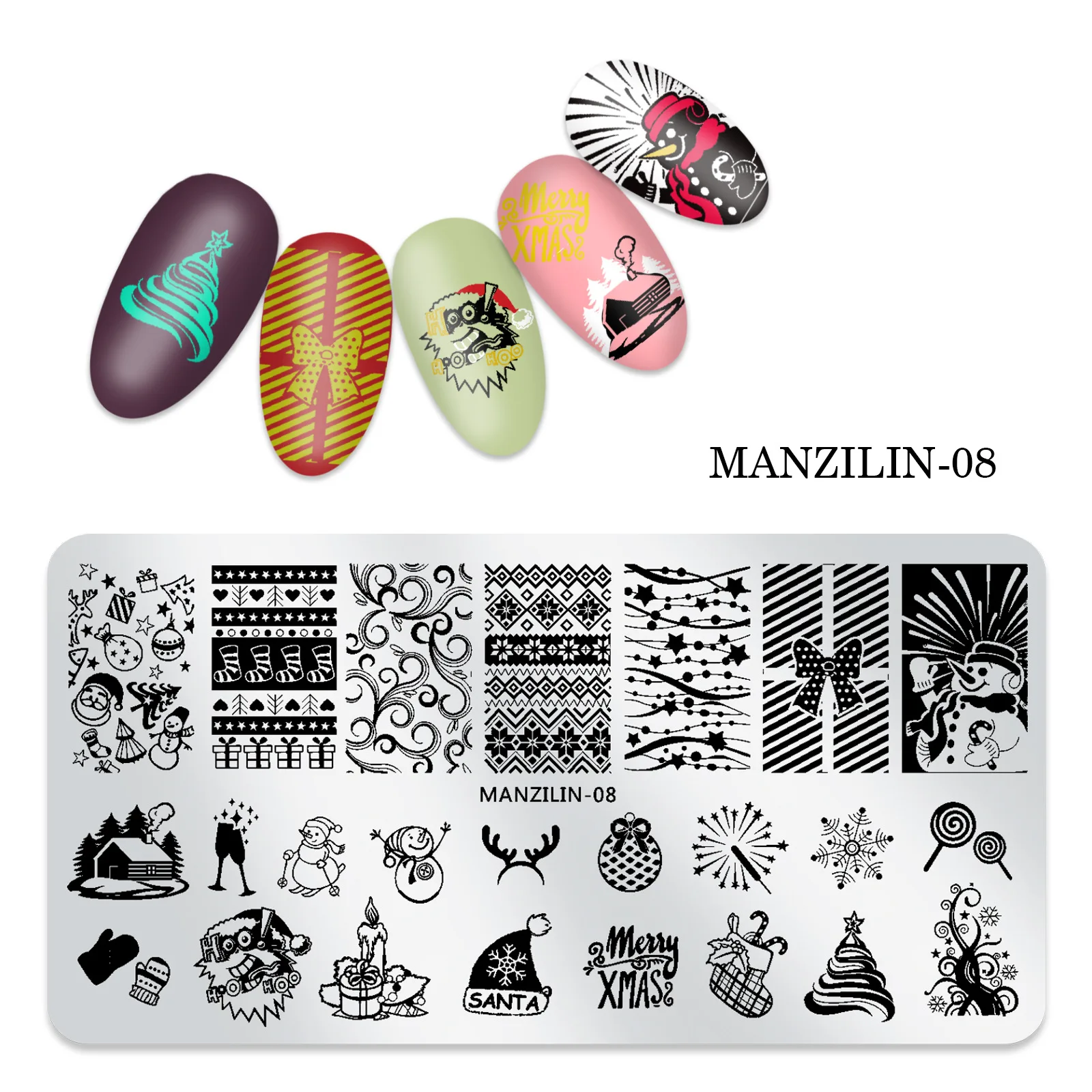 1PC Christmas Series Nail Stamping Plate Summer Christmas Tree Snowman Stamp Template Nail Art Printing Stencils Tools 6