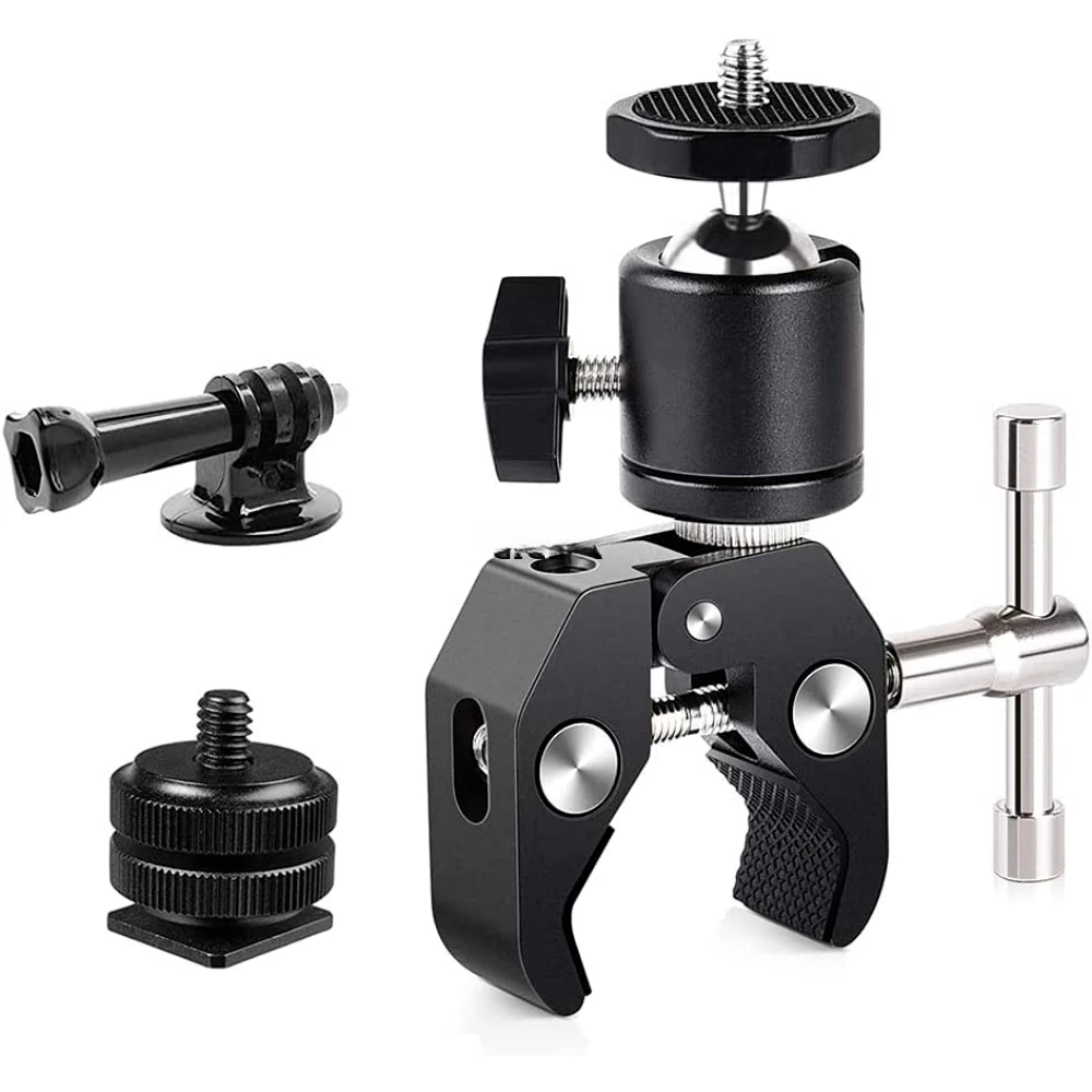 

Metal Super Clamp with 360° Double Ball Head Magic Arm Clamp with 1/4" 3/8" Hole for DSLR Camera Monitor LED Light Mic