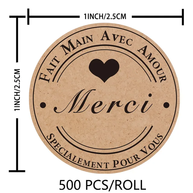 100-500pcs Merci Kraft Sticker French Thank You Fait Main Avec Amour DIY Multifunction Paper Label Adhesive Gift Seal Sticker 2