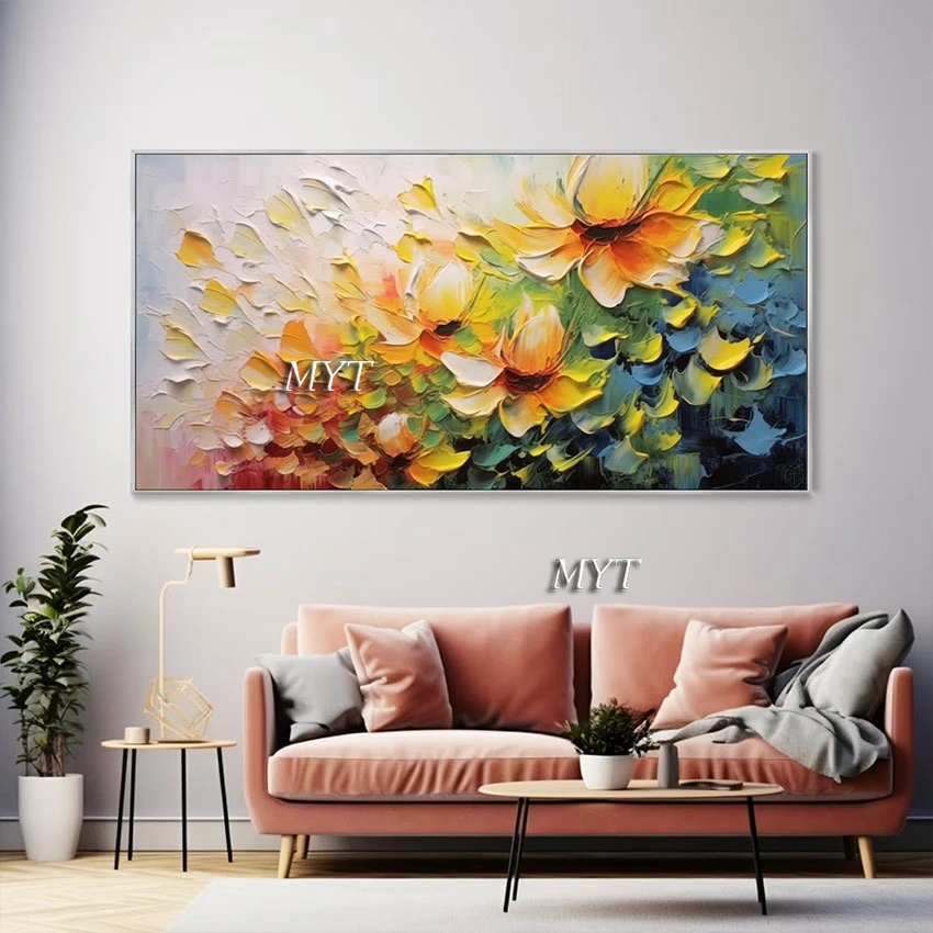 

Large Living Room Wall Pictures Textured Abstract Flower Painting Modern Canvas Art Home Decoration Items Handmade Artwork