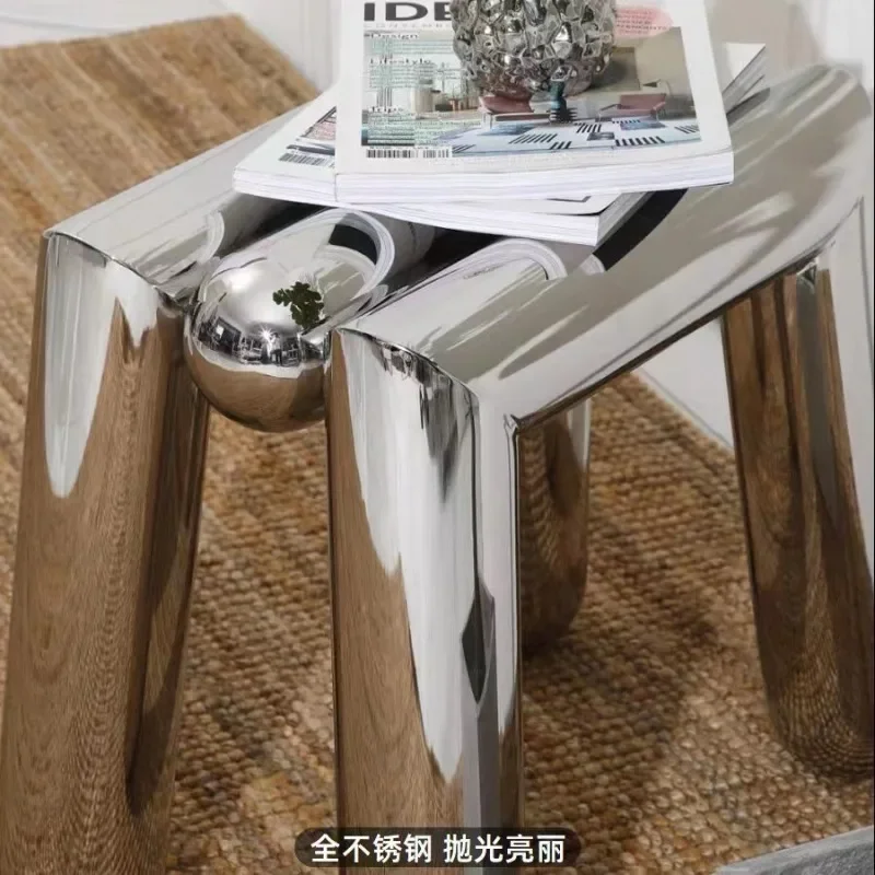 Furniture Stainless Steel Shoes Stool Mobile Design Living Room Shelf Tea Table Hallway Ottoman Low Stools Bedroom Makeup Stool