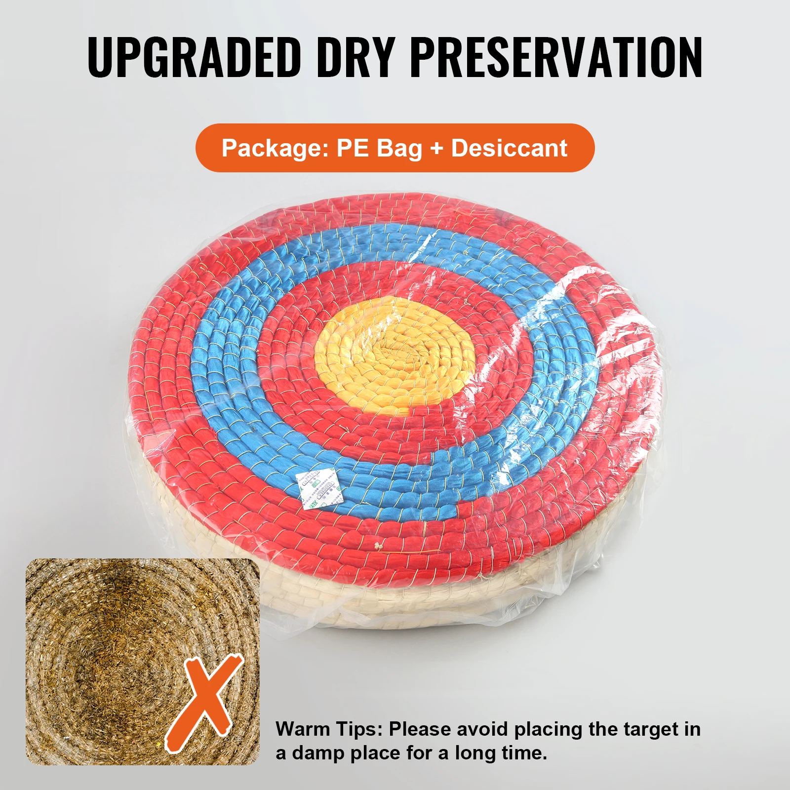 Archery Target 20in Traditional Solid Straw Round Archery Target Coloured Rope 3/5 Layer for Shooting Practice