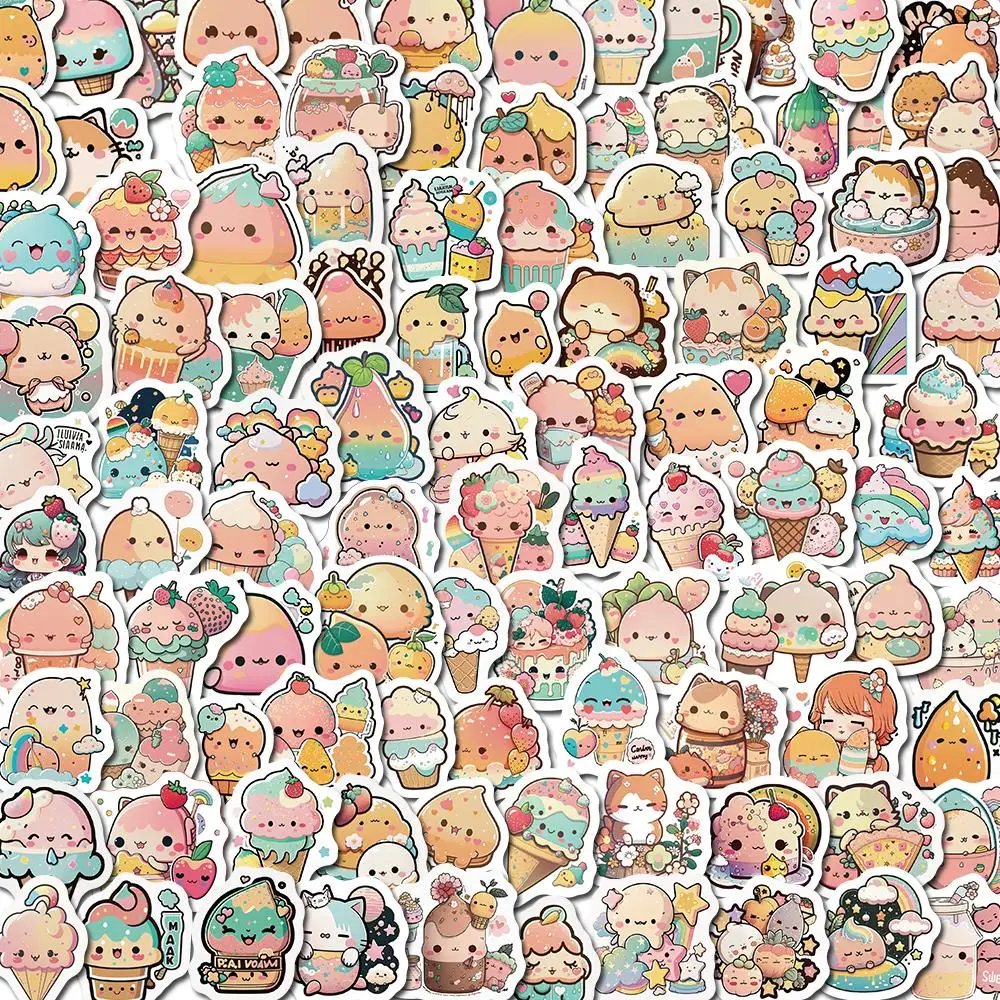 10/100PCS Cartoon Food Ice Cream Stickers Pack Kids DIY Skateboard Motorcycle Suitcase Stationery Decals Decor Phone Laptop Toys