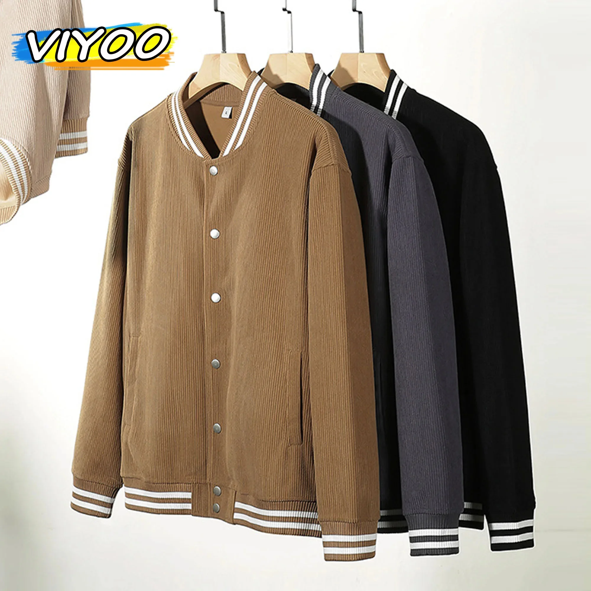 

Men's Y2K Striped Parkas Winter Coduroy Thick Down Coat Baseball Varsity Jacket Korean Autumn Clothes Overcoat Sportwear Women