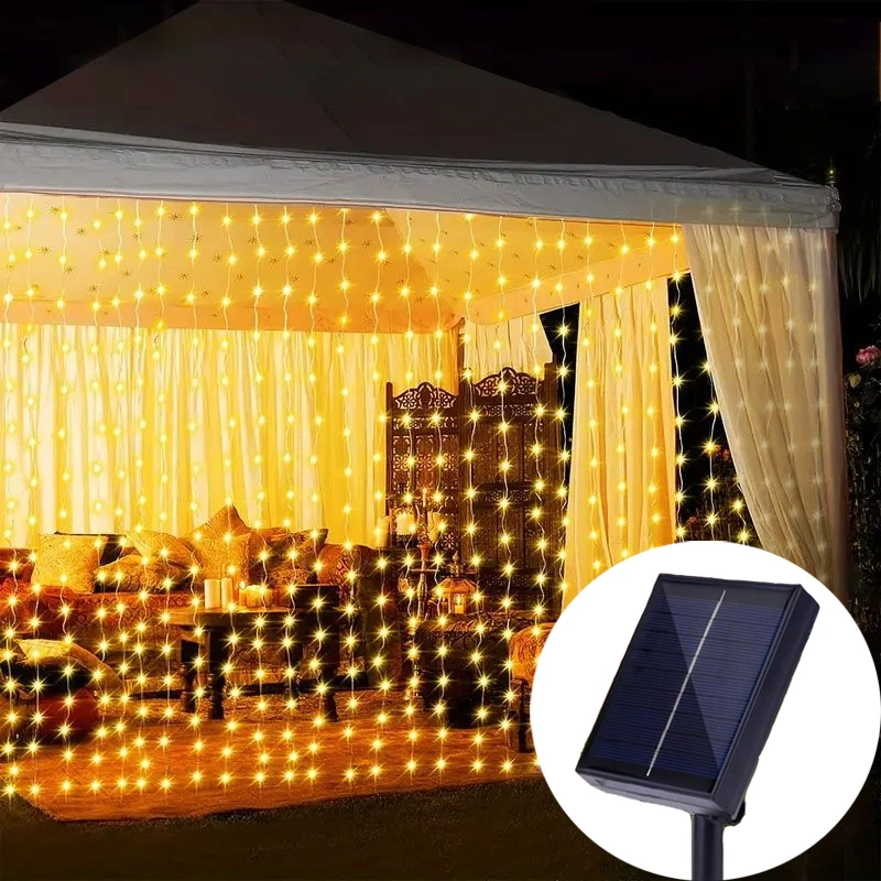 thumbnail image 1 of Guirnalda de luces solares para cortina de 6 m/3 m, guirnalda de luces para Halloween, exteriores, jardín, bodas, fiestas, vacaciones, decoraciones navideñas 2024, 1 of 5