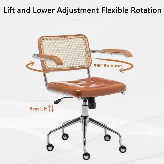 New Japanese Rattan Computer Chair Retro Rotating Chair Comfortable Study Desk Breathable Armrest Rattan Chair Office Furniture 6