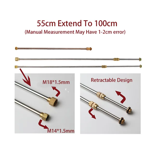 Rozsdamentes Acél, Behúzható Permetező Rudat 0,5-1 M-Re Az Elektromos Kézpermetezéshez Kültéri Kert Öntözőkanál Tartozékok - Image 4