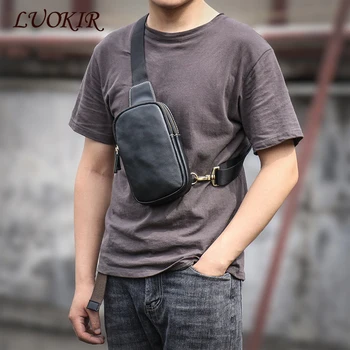 LUOKIR borsa pettorale da uomo in vera pelle di vacchetta Crossbody semplice zaino da esterno piccolo borse a tracolla moda Casual