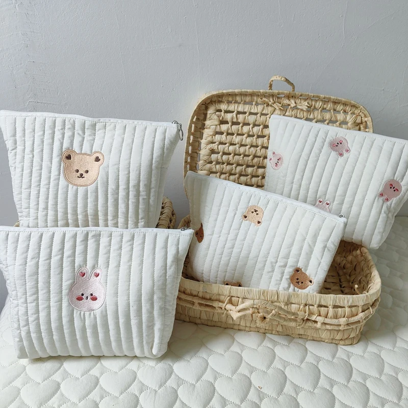 New Mommy Bag Cute Print Embroidery Mommy Bag Zipper Newborn Baby Diaper Nappy Pouch Travel Stroller Storage Bags