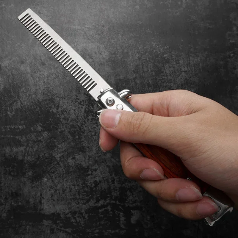 남성용 스테인레스 스틸 접이식 빗, 자동 나이프 브러시, 헤어 트리머 빗, 브러시 액세서리, 슬릭 백 헤어 포켓 빗, 1 개