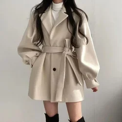 2023 Autumn Winter Elegant Coat Women Casual Warm Mid Length Jacket Slim Pure Color Office Lady Outwear Korean Fashion Chic