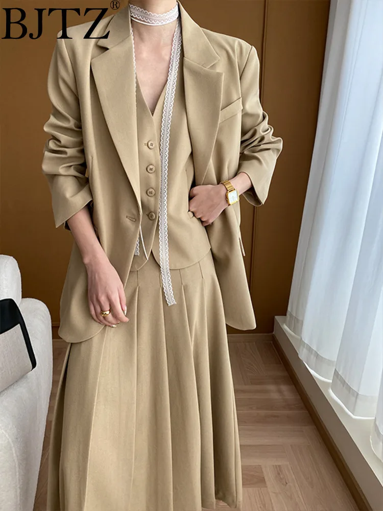 

BJTZ Temperament Office Lady Blazer Jacket Vest Skirt 3 Piece Set For Women 2024 Spring Autumn New Elegant Female Clothing HL710